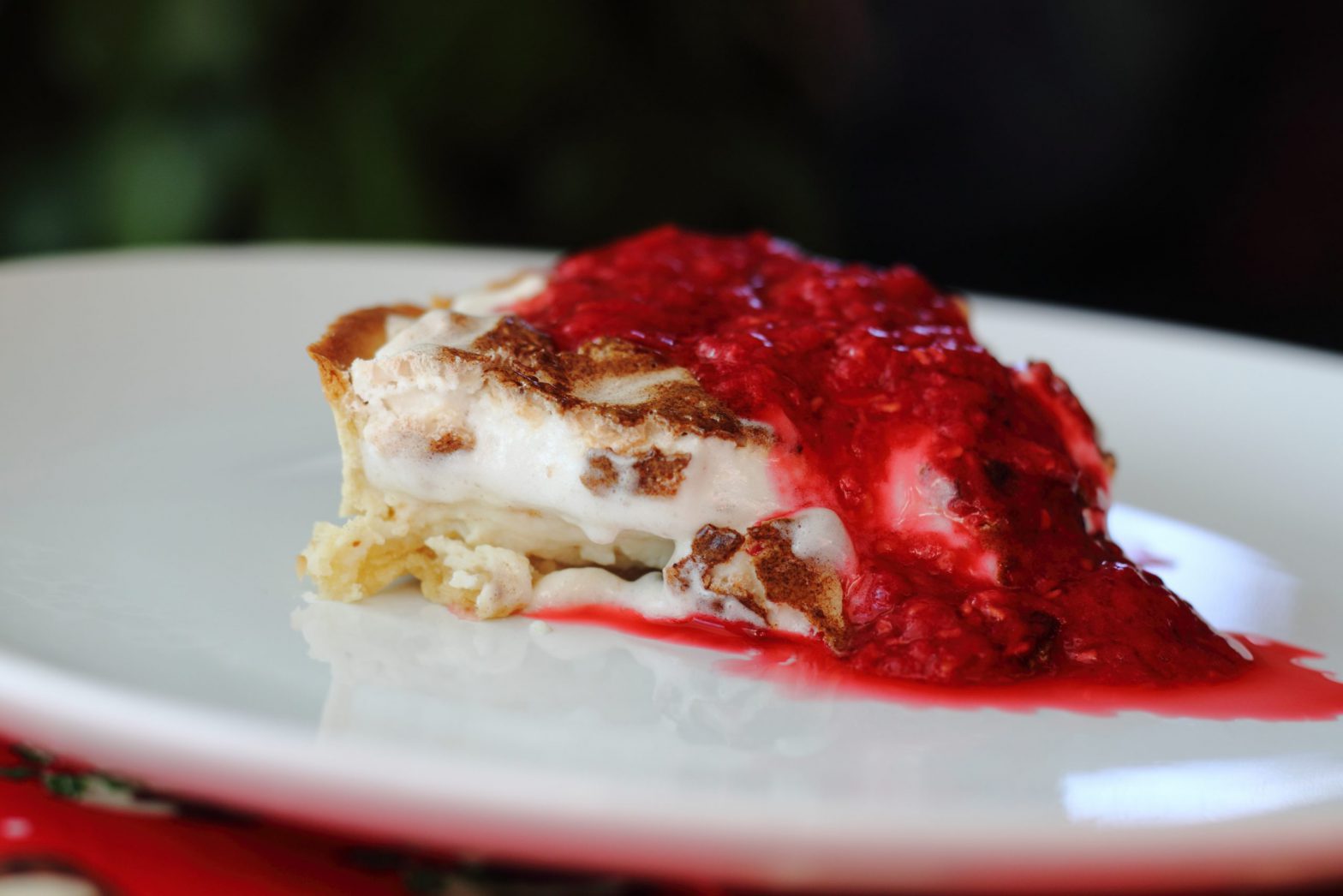 Luxury Lemon Vegan Meringue Pie with Raspberry Coulis