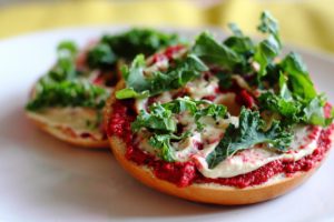 Warm Bagels with Beetroot & Olive Tapenade