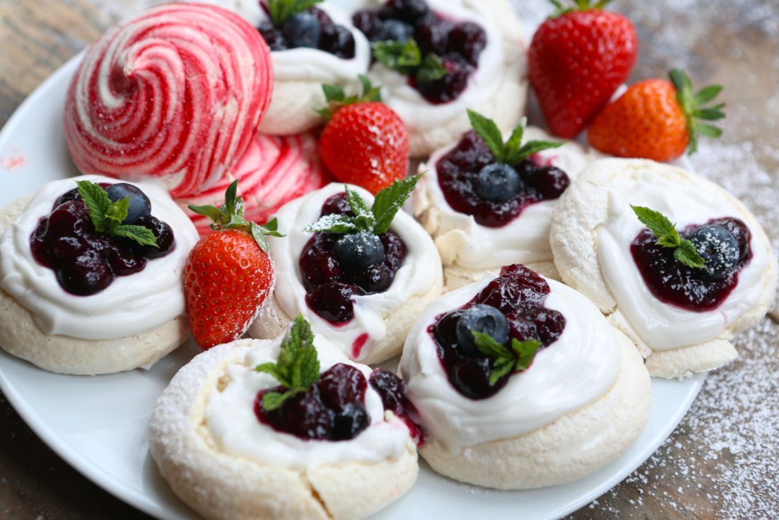 Blueberry & Whipped Cream Aquafaba Meringue Nests