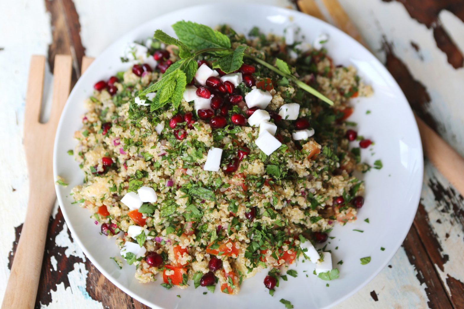 Herby Quinoa Salad with Pomegranate and 'Feta'