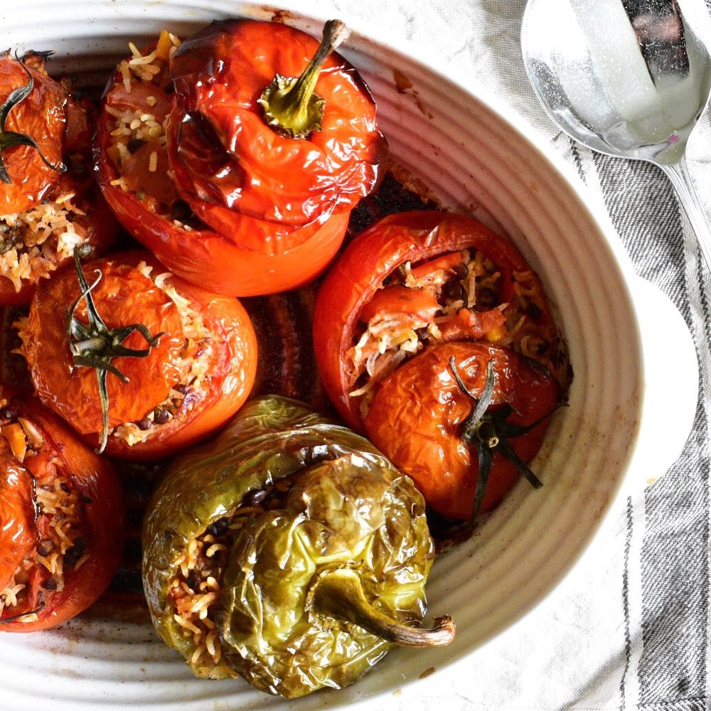 Gemista (Greek Stuffed Peppers & Tomatoes)