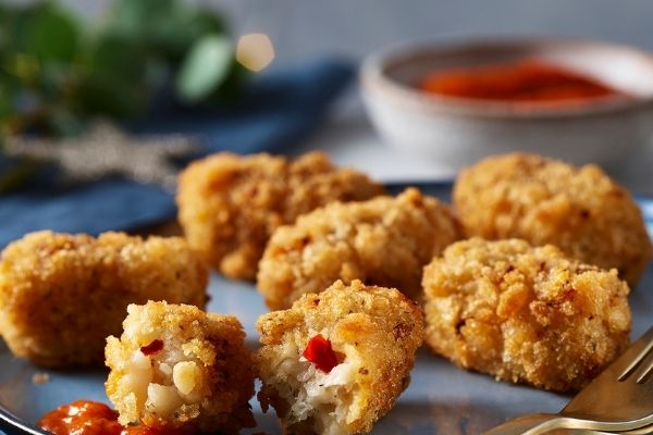 Vegan Crab Croquettes with Red Pepper & Roasted Garlic Purée